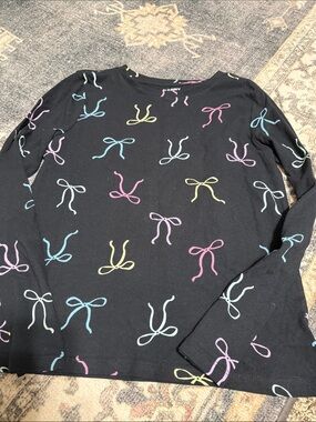 Old Navy Black Tee with Pastel Bow Accents